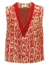 Dries Van Noten Sleeveless V-neck Animal Print Sequin Trim Top