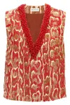 Dries Van Noten Sleeveless V-neck Animal Print Sequin Trim Top