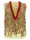 Dries Van Noten Beaded V-neckline Sleeveless Shirt With Textured Finish In Multi