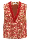 Dries Van Noten Sleeveless V-neck Animal Print Sequin Trim Top