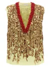 Dries Van Noten Beaded V-neckline Sleeveless Shirt With Textured Finish In Multi