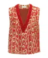 Dries Van Noten Sleeveless V-neck Animal Print Sequin Trim Top In Red
