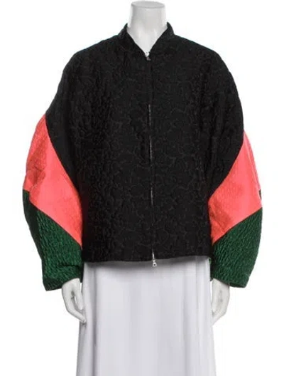 Pre-owned Dries Van Noten Colorblock Pattern Bomber Jacket In Black