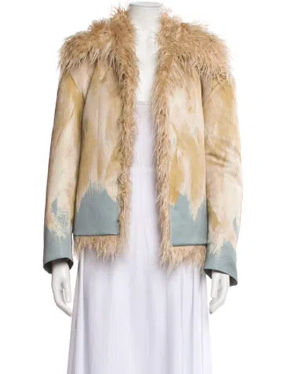 Pre-owned Dries Van Noten Colorblock Pattern Faux Fur Jacket In Neutral