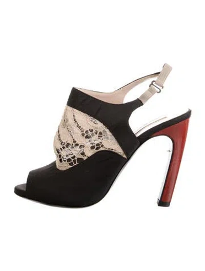 Pre-owned Dries Van Noten Colorblock Pattern Lace Trim Embellishment Slingback Pumps In Black