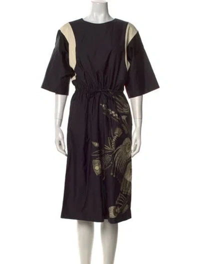 Pre-owned Dries Van Noten Colorblock Pattern Midi Length Dress In Black