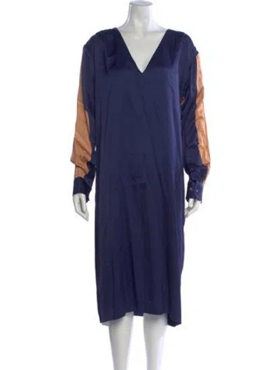 Pre-owned Dries Van Noten Colorblock Pattern Midi Length Dress In Blue