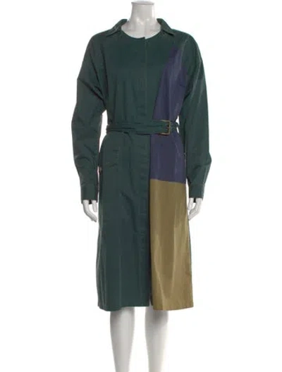 Pre-owned Dries Van Noten Colorblock Pattern Midi Length Dress In Green