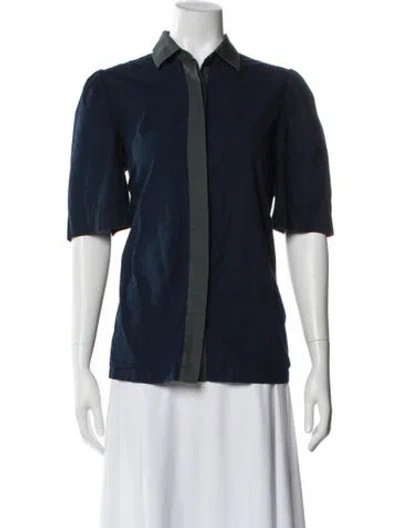 Pre-owned Dries Van Noten Colorblock Pattern Short Sleeve Blouse In Blue