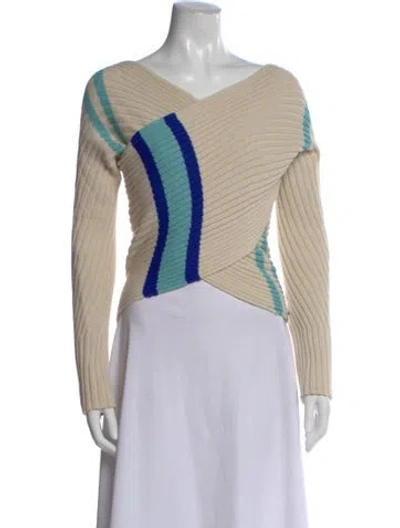 Pre-owned Dries Van Noten Colorblock Pattern V-neck Sweater In Neutral