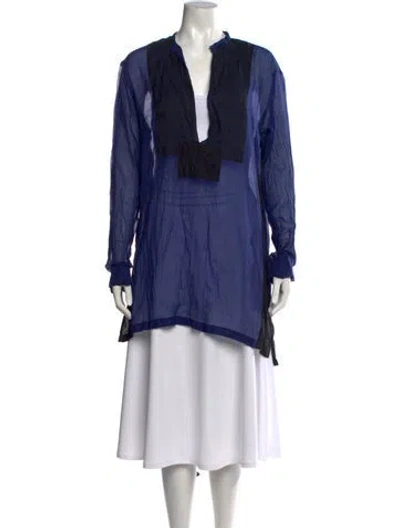 Pre-owned Dries Van Noten Colorblock Pattern V-neck Tunic In Blue