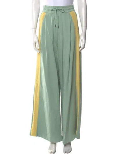 Pre-owned Dries Van Noten Colorblock Pattern Wide Leg Pants In Green
