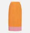 Dries Van Noten Colorblocked Pleated Midi Skirt In Orange
