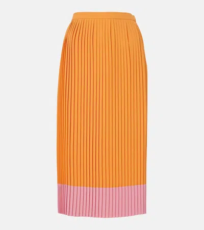 Dries Van Noten Colorblocked Pleated Midi Skirt In Orange