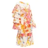Dries Van Noten Colourful Floral Tie Sleeve Ruffle Midi Dress In White