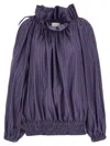 Dries Van Noten Frilled Top With Elasticated Hem And Long Sleeves In Blue