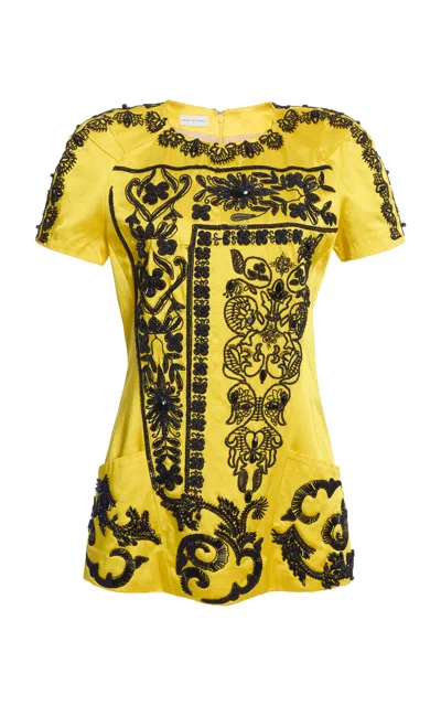 Dries Van Noten Conelly Embroidered Cotton-blend Top In Yellow