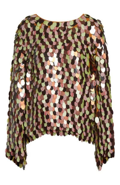 Dries Van Noten Connu Paillette Long Sleeve Top In Brown