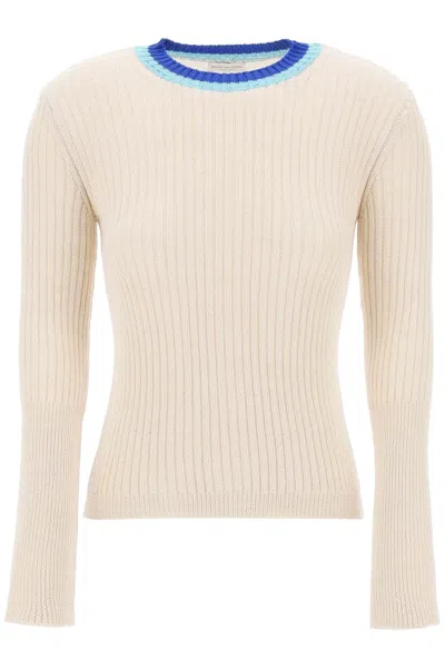Dries Van Noten Contrast Collar Pullover Sweater With Tire Women In White