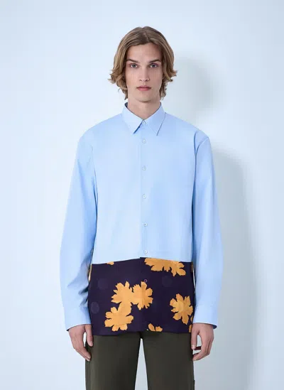 Dries Van Noten Contrast Cotton Shirt In Blue