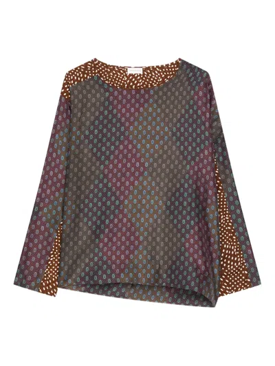 Dries Van Noten Contrast-print Silk Top In Brown