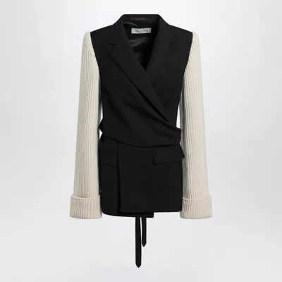 Dries Van Noten Contrast Rib-knit Sleeve Jacket In Black