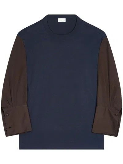 Dries Van Noten Contrast-sleeve Cotton T-shirt In 509 Navy