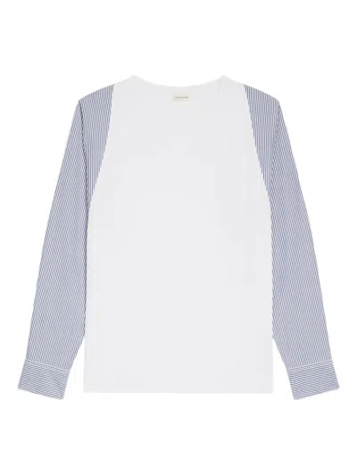Dries Van Noten Contrast-sleeves Cotton T-shirt In White