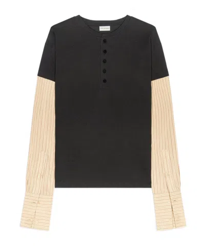 Dries Van Noten Contrast-sleeves T-shirt In Black