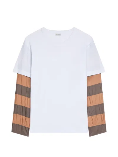 Dries Van Noten Loose Fit Contrast Striped Sleeves T-shirt In White