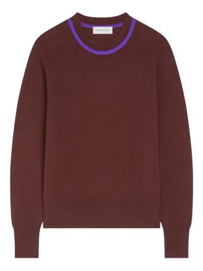 Dries Van Noten Contrast-trim Cashmere Sweater In Brown