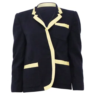Dries Van Noten Contrast Trim Jacket In Navy Blue Wool In Black