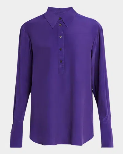 Dries Van Noten Corsala Button Down Silk-blend Shirt In Purple