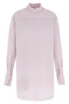 Dries Van Noten Checked Popeline Turtleneck Shirt With High-low Hem In Pink