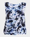 Dries Van Noten Cot Orchid Petal Print Draped Top In Navy