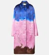 Dries Van Noten Ranks Brushstroke-print Oversized Silk Coat In Blue