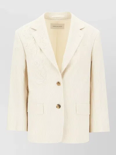 Dries Van Noten Cotton Blend Blazer Embroidered Lapels Pockets In White