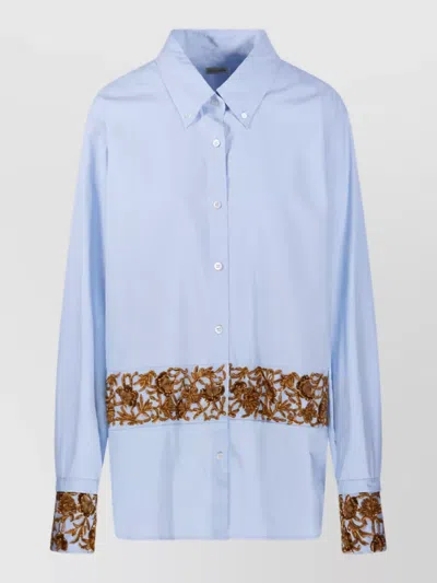 Dries Van Noten Blue Regular Embroidered Shirt In Black