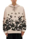 Dries Van Noten Floral Print Hoodie With Drawstring And Pocket In Neutral