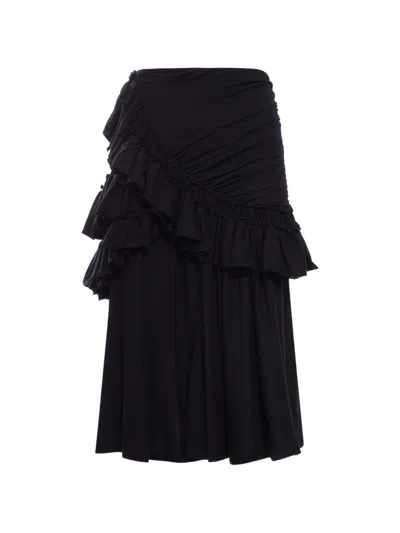 Dries Van Noten Ruffled Cotton-jersey Midi Skirt In Black