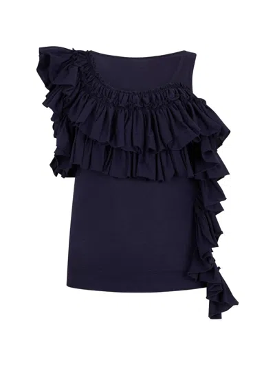 Dries Van Noten Cotton Jersey Top In Blue