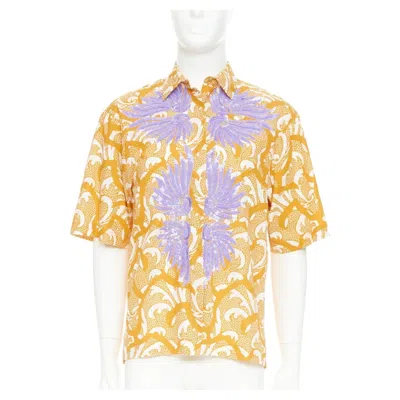Pre-owned Dries Van Noten Cotton Lilac Sequin Embroidered Short Sleeve Bowling Shirt S In White
