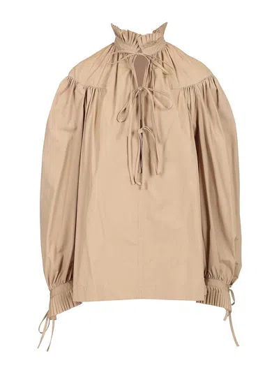 Dries Van Noten Cotton Poplin Blouse With Ruffles In Beige