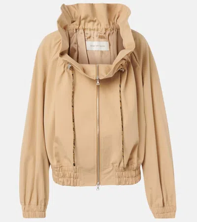 Dries Van Noten Cropped Ruffled Cotton-canvas Jacket In Neutrals