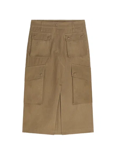 Dries Van Noten Cotton Poplin Cargo Skirt In Brown