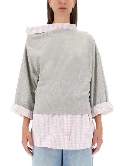 Dries Van Noten Asymmetric Neckline Cotton Sweatshirt In Gray