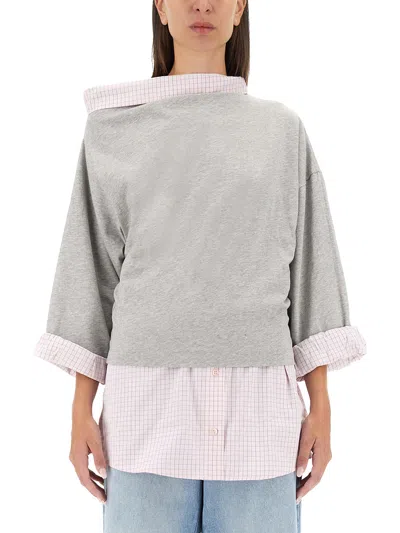 Dries Van Noten Grey Layered Long Sleeve T-shirt In Grey
