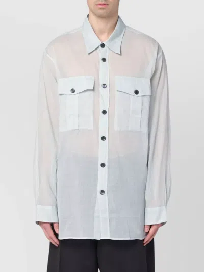 Dries Van Noten Cotton Shirt With Chest Pockets And Sheer Fabric In Multi