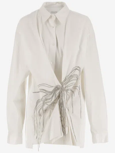 DRIES VAN NOTEN COTTON SHIRT WITH CRYSTALS