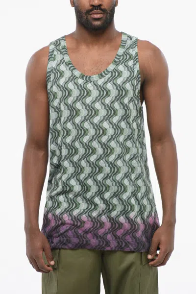 Dries Van Noten Cotton Tank Top With Abstract Pattern In Green